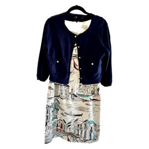 Leslie Fay Venice Print Shift Dress with Cardigan Size 12